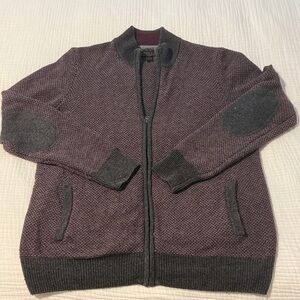 Men's JoS.A. Bank Reserve Zip Cardigan Sweater in Plum and Charcoal, sz L